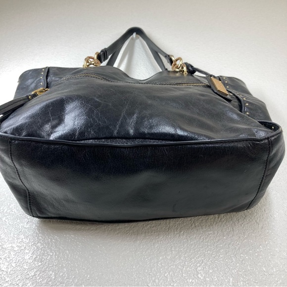 BADGLEY MISCHKA Black Tessa Shine Leather Studded Tote Handbag 17x13" - Picture 8 of 16